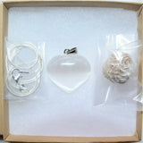 CHARGED Moroccan Selenite Crystal Heart Perfect Pendant 20" Silver Chain