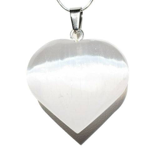 CHARGED Moroccan Selenite Crystal Heart Perfect Pendant 20" Silver Chain