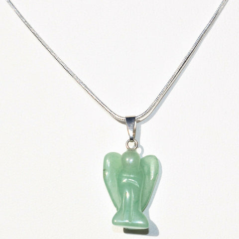 Green Aventurine Crystal Angel Pendant + 20" Silver Chain