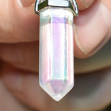Faceted Rainbow Angel Aura Quartz Crystal Perfect Pendant 20" Silver Chain