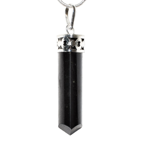 CHARGED Himalayan Black Tourmaline Crystal Perfect Pendant + 20" Silver Chain