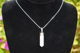 Faceted Himalayan Rose Quartz Crystal Point Pendant + 20" Silver Chain