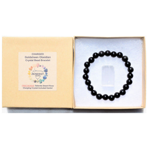 CHARGED Goldsheen Rainbow Obsidian Crystal 8mm Bead Bracelet Stretchy ENERGY
