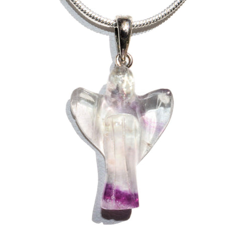 CHARGED Sterling Silver Rainbow Fluorite Angel Perfect Pendant + 20" Chain