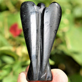 CHARGED 2" Black Tourmaline Crystal Hand-Carved Angel Peaceful Energy!