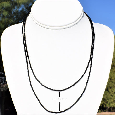 AAA-Gem Grade Black Tourmaline Necklace Adjustable 17" - 19.5" 925 Silver 2.5mm