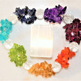 Premium CHARGED 7 Chakra Crystal Chip Stretchy Bracelet w / Quartz REIKI Energy!