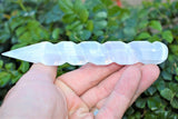 6" Spiral Faceted Selenite Crystal Massage Wand POWERFUL ENERGY by ZENERGY GEMS