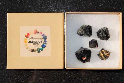5 CHARGED Natural Rough Black Tourmaline Crystals Metaphysical Healing 250cts