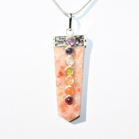 CHARGED 7 Chakra Himalayan Sunstone Crystal Perfect Pendant + 20" Chain WOW
