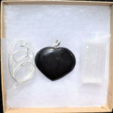 CHARGED Himalayan Black Tourmaline Crystal HEART Perfect Pendant + 20" Chain