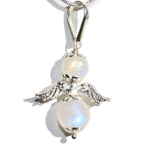Rainbow Moonstone Crystal Angel Pendant + 20" Silver Chain REIKI Energy!