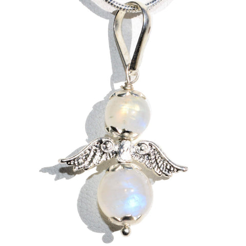 Rainbow Moonstone Crystal Angel Pendant + 20" Silver Chain REIKI Energy!