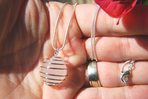 xPerfect Pendant™ Rose Quartz Crystal Sphere Pendant + 26" Silver Chain