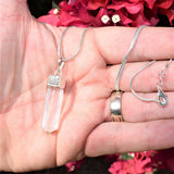 CHARGED Faceted Amplifier Clear Quartz Crystal Perfect Pendant + 20" Chain