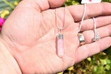 Faceted Himalayan Rose Quartz Crystal Point Pendant + 20" Silver Chain