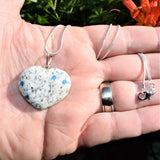 CHARGED K2 Granite (Azurite) Crystal HEART Perfect Pendant + 20" Chain