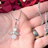 Rainbow Moonstone Crystal Angel Pendant + 20" Silver Chain REIKI Energy!