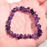 CHARGED Premium (Dark) Amethyst Crystal Chip Stretchy Bracelet REIKI