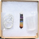 Faceted 7 Chakra Crystals Point Pendant + 20" Silver Chain