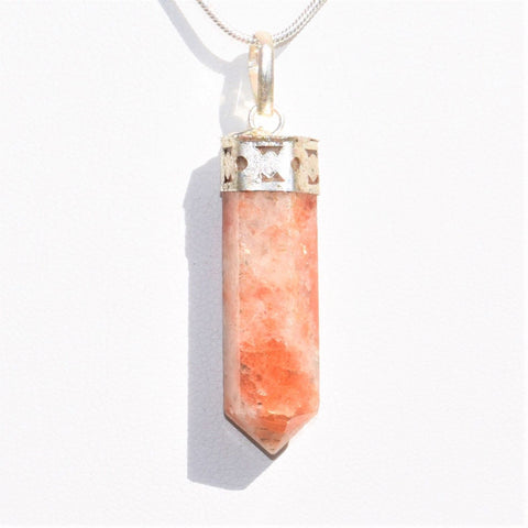 Faceted Himalayan Sunstone Crystal Point Pendant + 20" Silver Chain REIKI