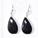 CHARGED Sterling Silver Black Tourmaline Crystal Earrings Faceted Oval DESIGNER