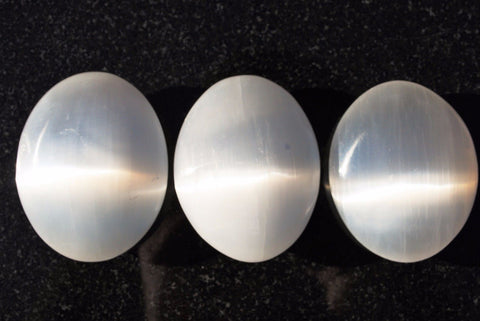 [3] LG 3" SELENITE POCKET PALM WORRY STONES Healing Reiki - ZENERGY GEMS