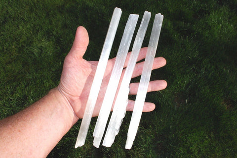 1 LB+ Amazing WHITE Moroccan Selenite Natural Crystal Wands POWERFUL (4 LG pcs)