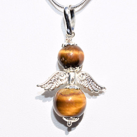Charged Tiger Eye Crystal Angel Pendant + 20" Silver Chain REIKI Energy!