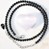 Black Tourmaline Necklace + Pendant Adjustable 17" - 19.5" 925 Silver 4.3mm