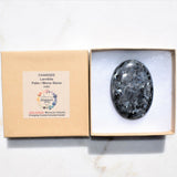 Flashy Charged 2.5" Larvikite Crystal Palm / Worry Stone Healing Energy ~100g