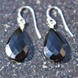 CHARGED Sterling Silver Black Tourmaline Crystal Earrings Faceted Oval DESIGNER