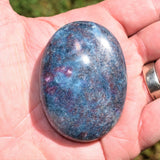 Charged 2.5" Blue Kyanite / Ruby Crystal Palm / Worry Stone Healing Energy ~100g