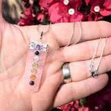 CHARGED 7 Chakra Himalayan Rose Quartz Crystal Perfect Pendant + 20" Chain WOW!