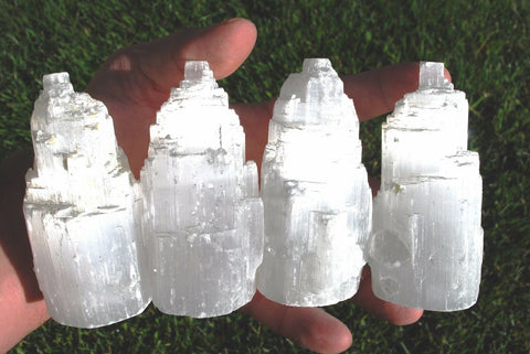 [4pcs] 4" Selenite Crystal Tower of Divine Mind Healing POWER: ZENERGY GEMS
