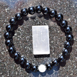CHARGED Black Tourmaline & Rainbow Moonstone Crystal Distance Bracelet REIKI!