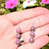 CHARGED Sterling Silver 2" Lepidolite Crystal Earrings HEART HEALER ENERGY