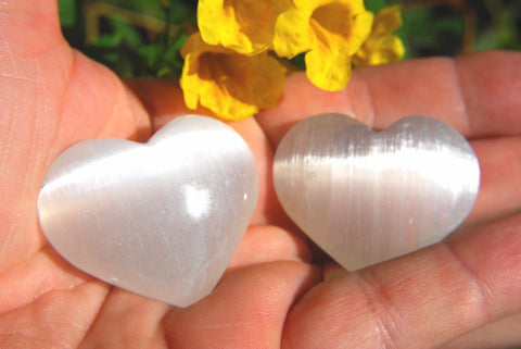 [2] MD 2" SELENITE POCKET PUFFY HEART Healing Crystal Reiki - ZENERGY GEMS