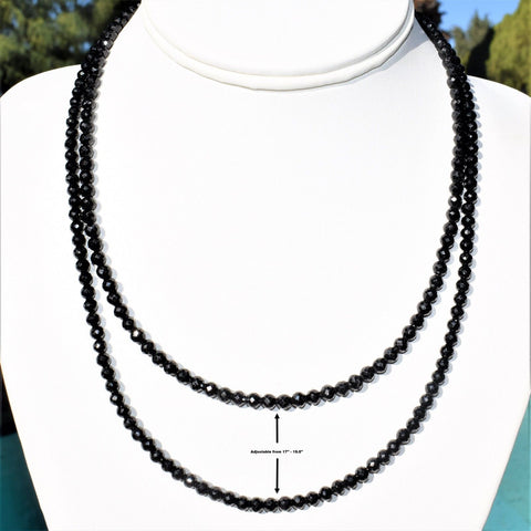 AAA-Gem Grade Black Tourmaline Necklace Adjustable 17" - 19.5" 925 Silver 4.3mm