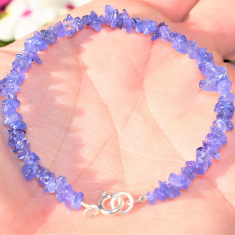 Premium CHARGED Tanzanite Crystal Chip Bracelet Sterling Clasp ~40 Carats