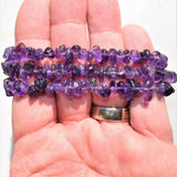 CHARGED Premium (Dark) Amethyst Crystal Chip Stretchy Bracelet REIKI