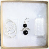 Himalayan Black Tourmaline Crystal Bead Angel Pendant + 20" Silver Chain