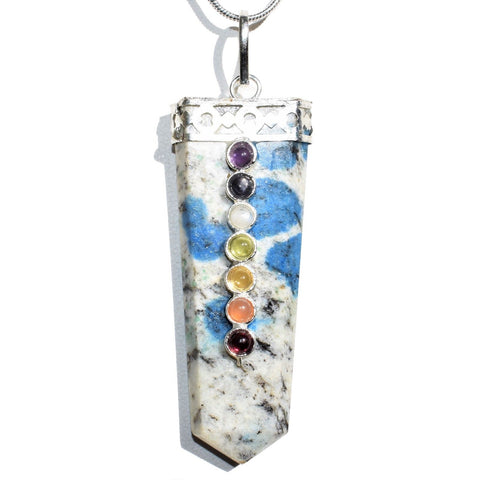 CHARGED 7 Chakra K2 Granite (Azurite) Crystal Perfect Pendant + 20" Chain