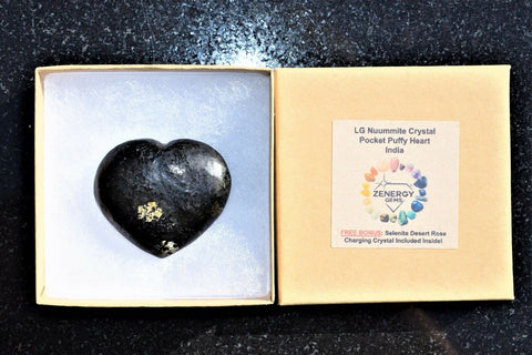 [1] Starburst Flash Nuummite Crystal Puffy Heart / Palm Stone ZENERGY GEMS