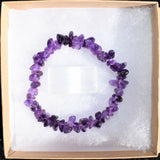 CHARGED Premium (Dark) Amethyst Crystal Chip Stretchy Bracelet REIKI