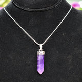 Faceted Himalayan Amethyst Crystal Point Pendant + 20" Silver Chain