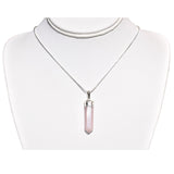 Faceted Himalayan Rose Quartz Crystal Point Pendant + 20" Silver Chain