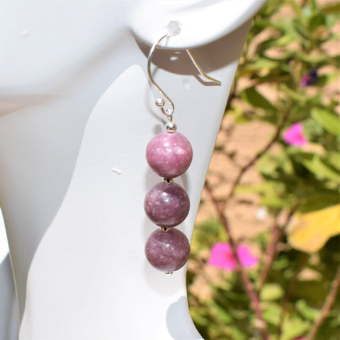 CHARGED Sterling Silver 2" Lepidolite Crystal Earrings HEART HEALER ENERGY
