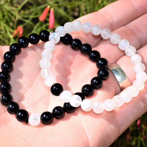 [Set] CHARGED Distance Bracelets Black Tourmaline & Rainbow Moonstone Crystals!