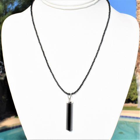 Black Tourmaline Necklace Adjustable Plus Pendant 17" - 19.5" 925 Silver 2.5mm